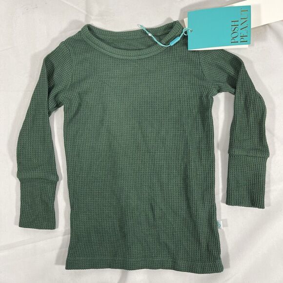 POSH PEANUTE WAFFLE KNIT LONG SLEEVE PAJAMA TOP PINE GREEN 6-12 MONTHS NWT NEW - Picture 1 of 10